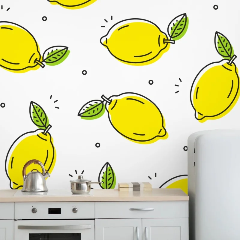 Fototapeta słoneczny wzór z cytrynami – Wallissimo® Fototapeta słoneczny wzór z cytrynami – Wallissimo®