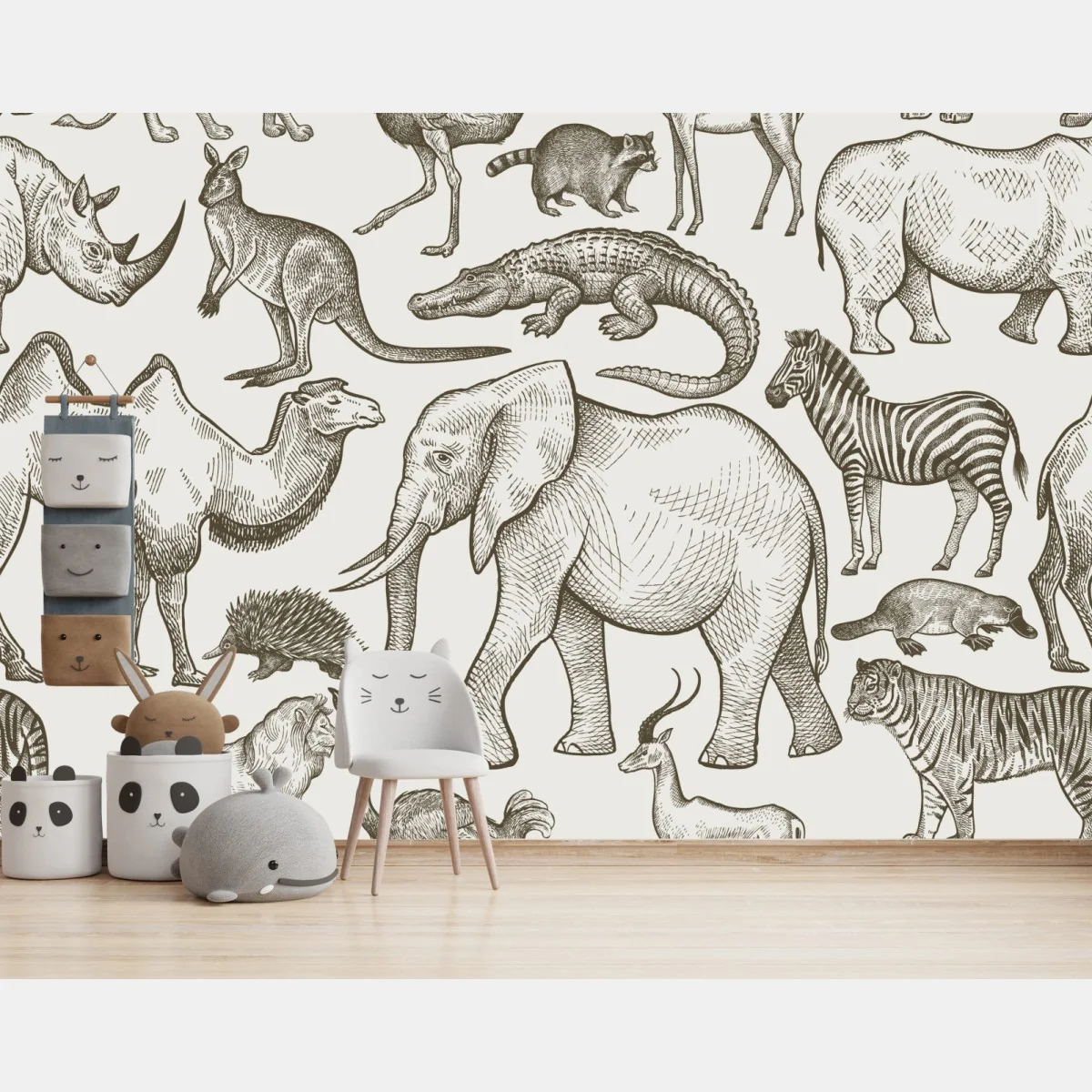 Fototapeta sepiowy wzór dzikich zwierząt – Wallissimo® Fototapeta sepiowy wzór dzikich zwierząt – Wallissimo®