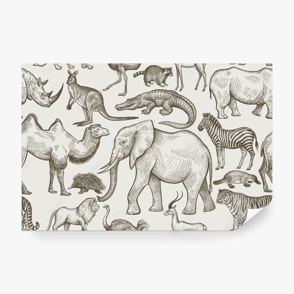 Fototapeta sepiowy wzór dzikich zwierząt – Wallissimo® Fototapeta sepiowy wzór dzikich zwierząt – Wallissimo®