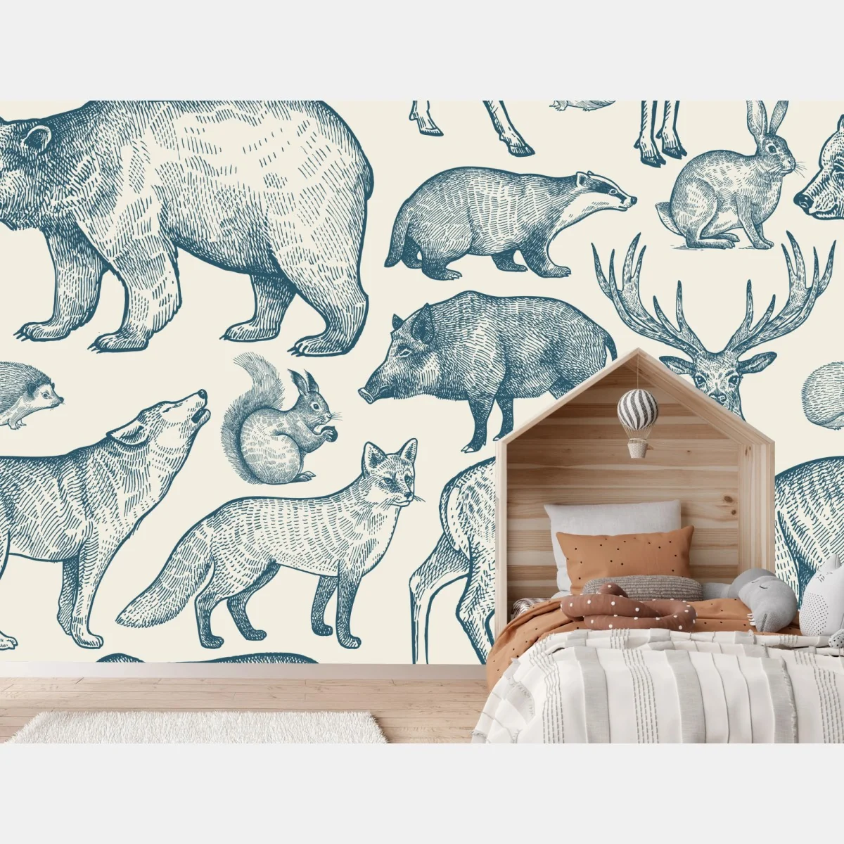 Fototapeta vintage wzór z zwierzętami leśnymi – Wallissimo® Fototapeta vintage wzór z zwierzętami leśnymi – Wallissimo®