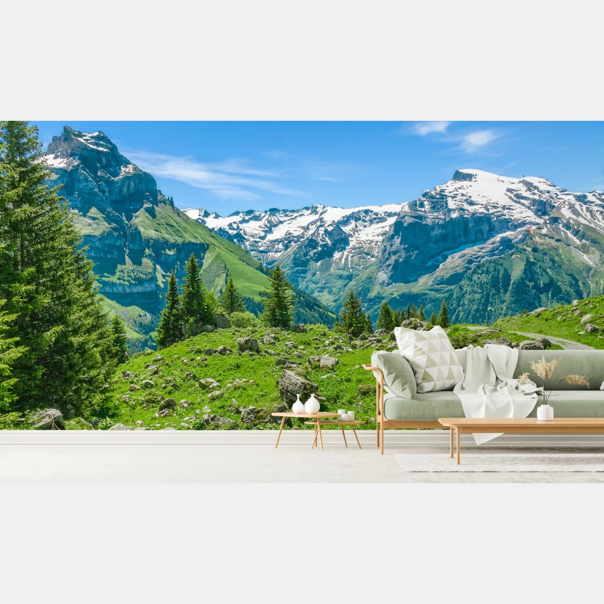 Fototapeta słoneczna łąka w Engelberg – Wallissimo® Fototapeta słoneczna łąka w Engelberg – Wallissimo®