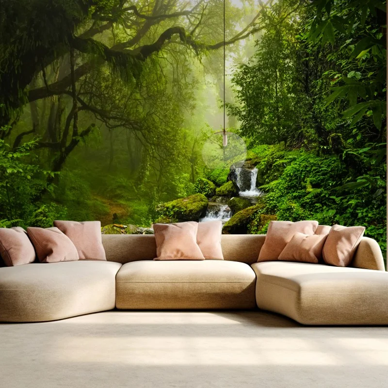 Fototapeta bujny mglisty leśny wodospad – Wallissimo® Fototapeta bujny mglisty leśny wodospad – Wallissimo®