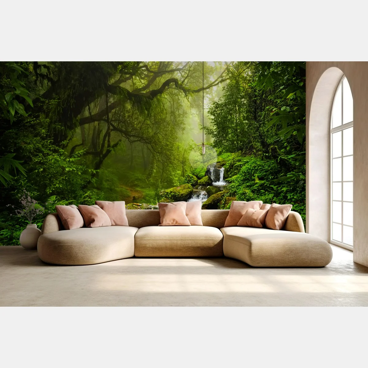 Fototapeta bujny mglisty leśny wodospad – Wallissimo® Fototapeta bujny mglisty leśny wodospad – Wallissimo®