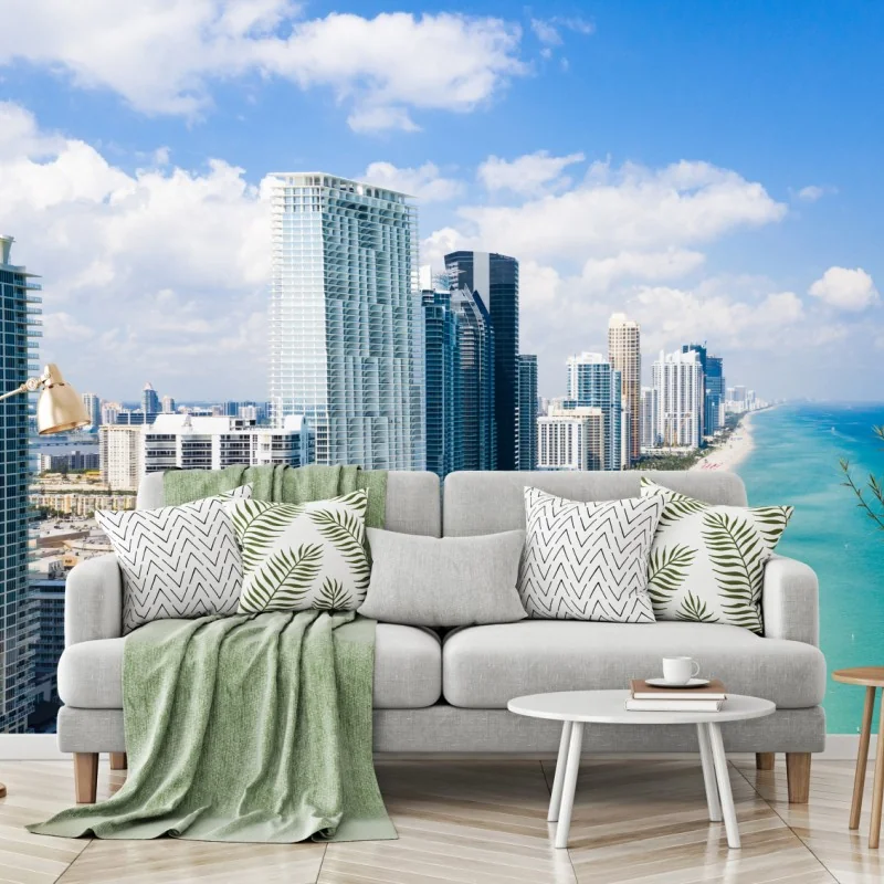 Fototapeta turkusowa linia brzegowa z wieżowcami – Wallissimo® Fototapeta turkusowa linia brzegowa z wieżowcami – Wallissimo®