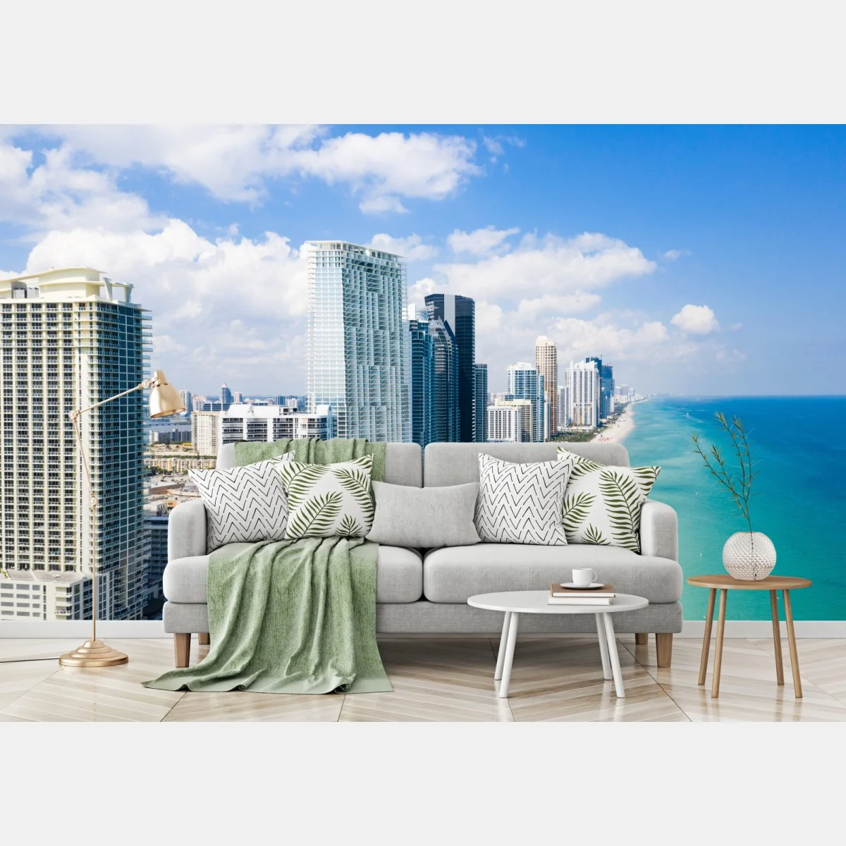 Fototapeta turkusowa linia brzegowa z wieżowcami – Wallissimo® Fototapeta turkusowa linia brzegowa z wieżowcami – Wallissimo®