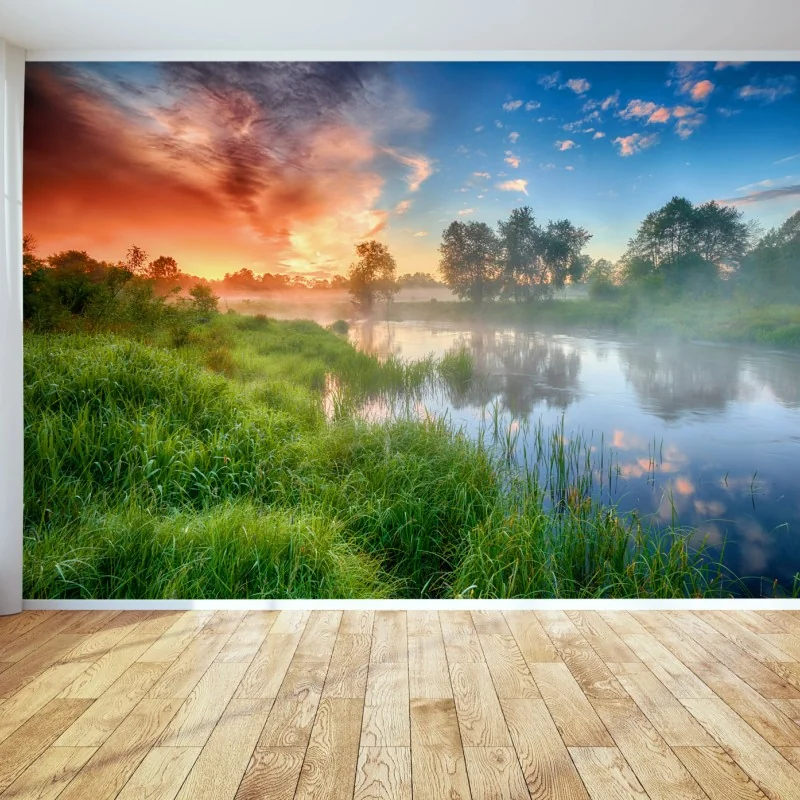 Fototapeta mgła o świcie nad brzegiem rzeki – Wallissimo® Fototapeta mgła o świcie nad brzegiem rzeki – Wallissimo®