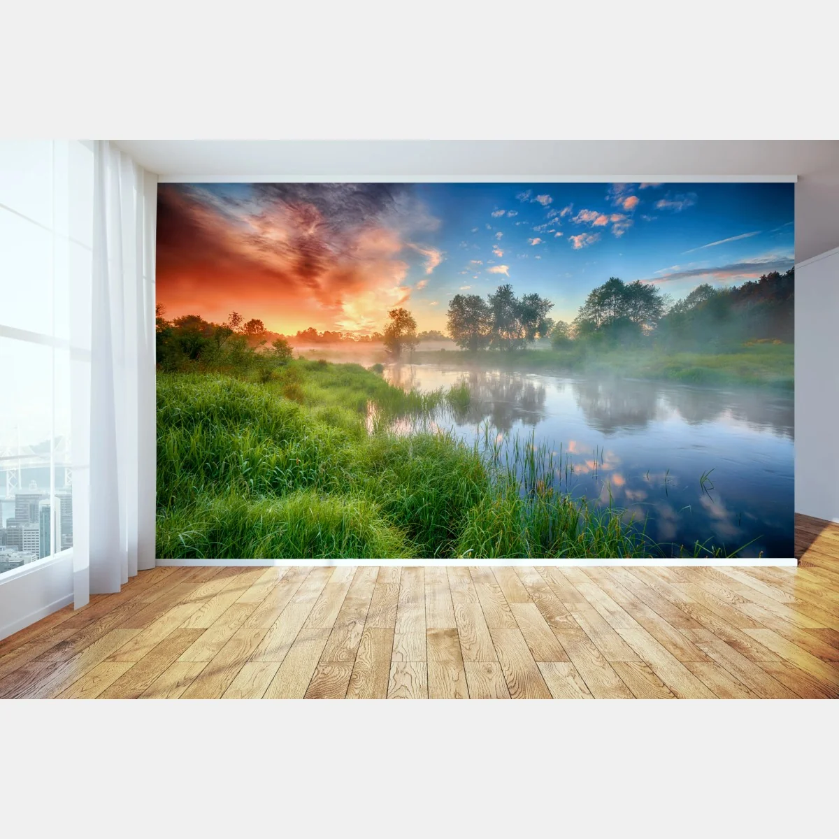 Fototapeta mgła o świcie nad brzegiem rzeki – Wallissimo® Fototapeta mgła o świcie nad brzegiem rzeki – Wallissimo®