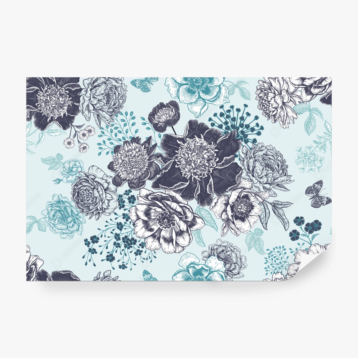 Fototapeta kwiatowy wzór peonii w odcieniach turkusu i granatu – Wallissimo® Fototapeta kwiatowy wzór peonii w odcieniach turkusu i granatu – Wallissimo®
