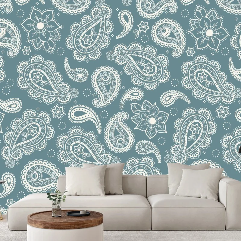 Fototapeta morski wzór paisley z kwiatowymi motywami – Wallissimo® Fototapeta morski wzór paisley z kwiatowymi motywami – Wallissimo®
