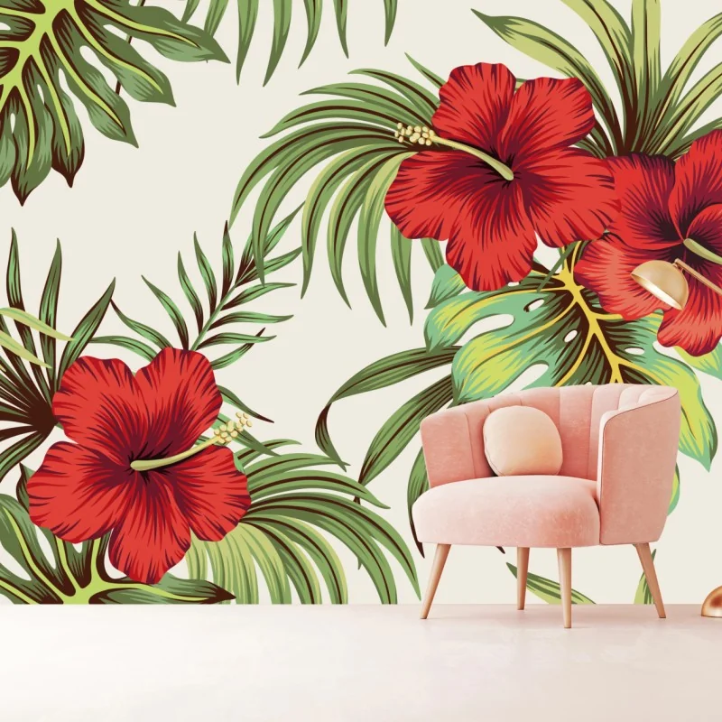 Fototapeta tropikalny motyw hibiskusa – Wallissimo® Fototapeta tropikalny motyw hibiskusa – Wallissimo®