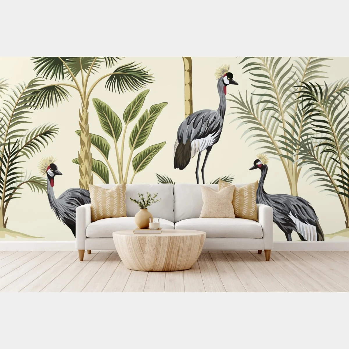 Fototapeta tropikalne żurawie i palmy – Wallissimo® Fototapeta tropikalne żurawie i palmy – Wallissimo®