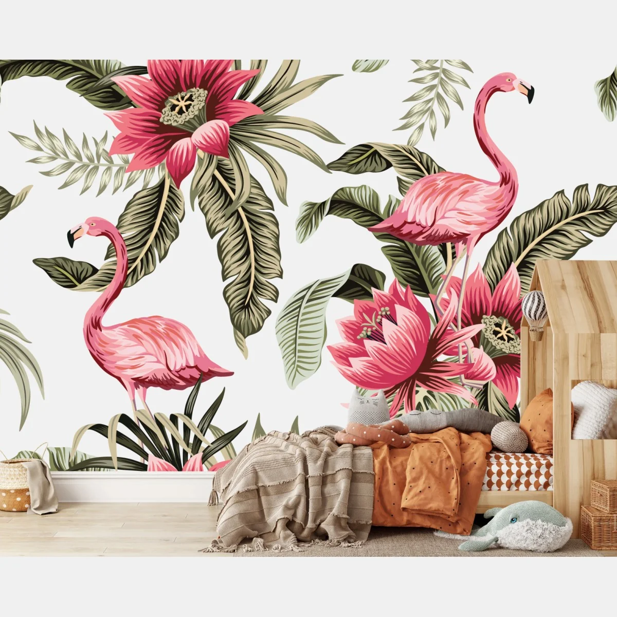 Fototapeta tropikalne różowe flamingi i kwiaty – Wallissimo® Fototapeta tropikalne różowe flamingi i kwiaty – Wallissimo®