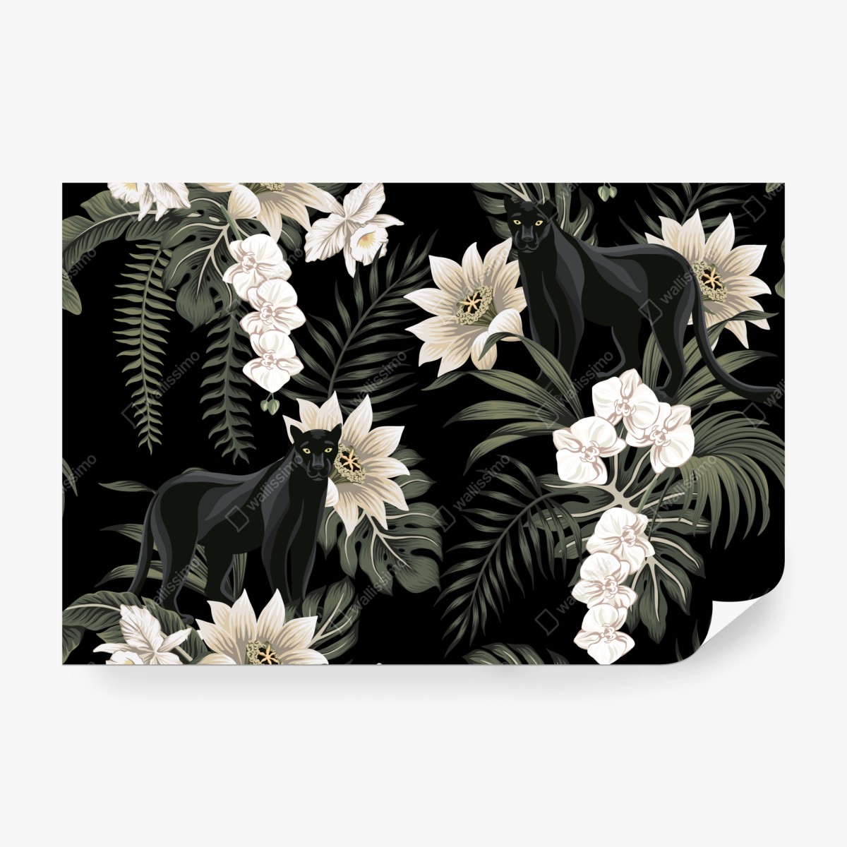 Fototapeta botaniczny wzór z czarną panterą – Wallissimo® Fototapeta botaniczny wzór z czarną panterą – Wallissimo®