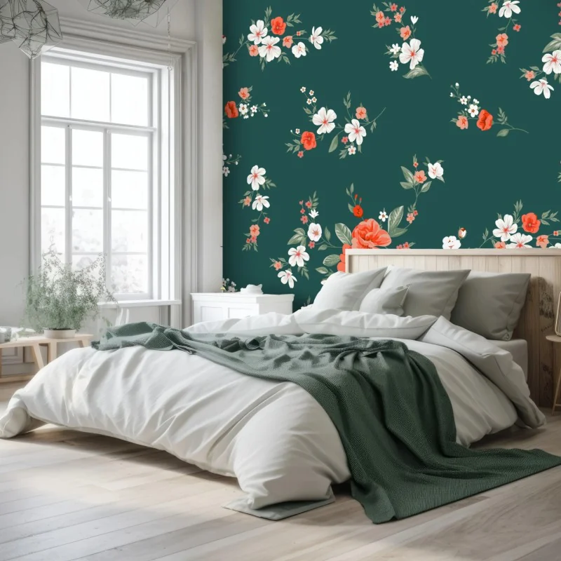 Fototapeta vintage koralowy wzór kwiatowy na ciemnozielonym tle – Wallissimo® Fototapeta vintage koralowy wzór kwiatowy na ciemnozielonym tle – Wallissimo®