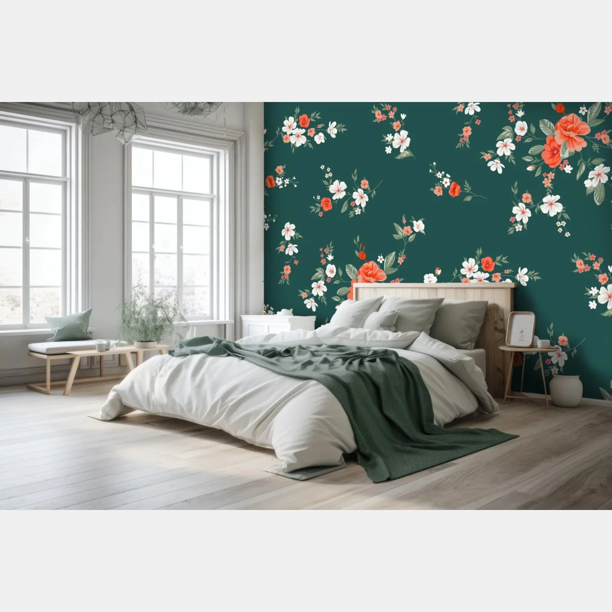 Fototapeta vintage koralowy wzór kwiatowy na ciemnozielonym tle – Wallissimo® Fototapeta vintage koralowy wzór kwiatowy na ciemnozielonym tle – Wallissimo®