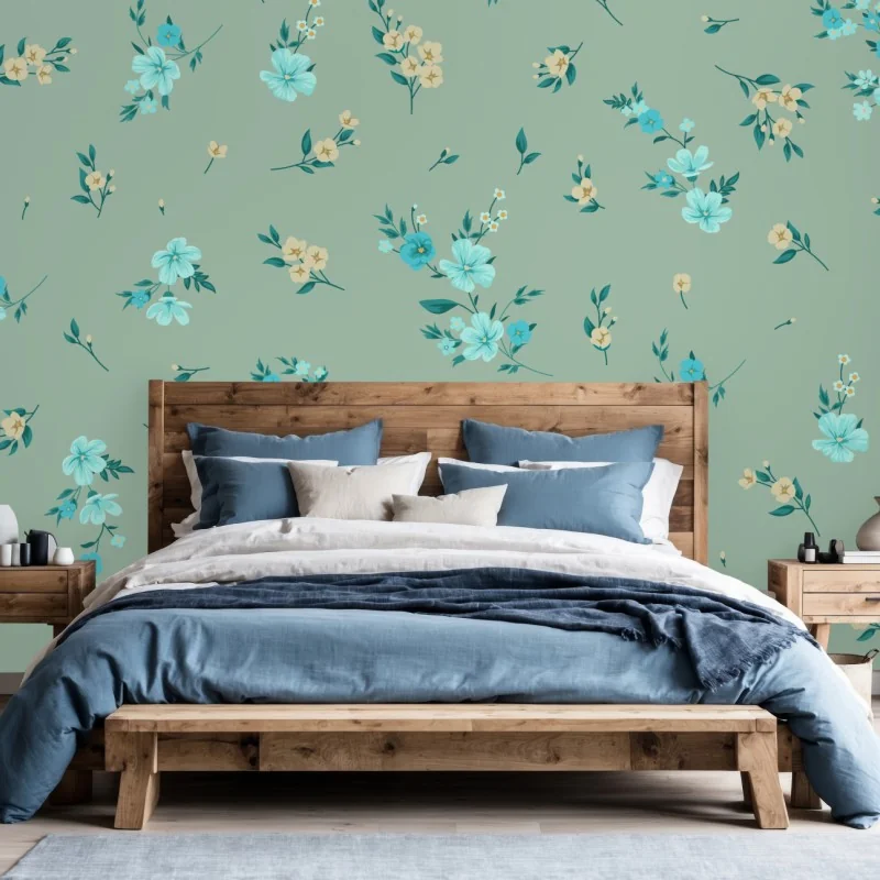 Fototapeta pastelowy turkusowy wzór kwiatowy na miętowym tle – Wallissimo® Fototapeta pastelowy turkusowy wzór kwiatowy na miętowym tle – Wallissimo®