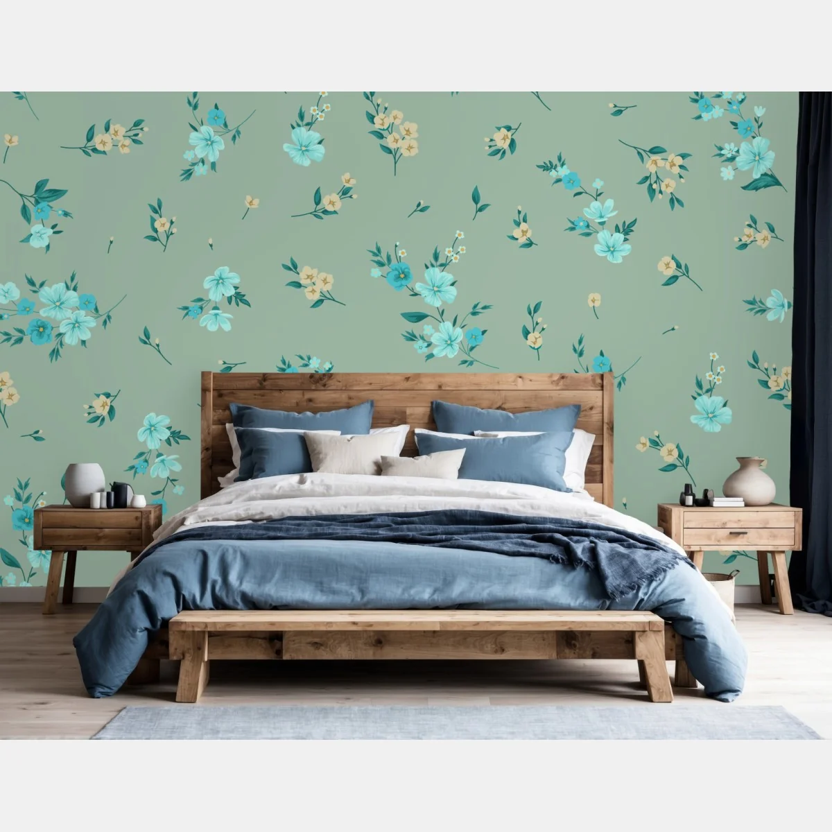 Fototapeta pastelowy turkusowy wzór kwiatowy na miętowym tle – Wallissimo® Fototapeta pastelowy turkusowy wzór kwiatowy na miętowym tle – Wallissimo®