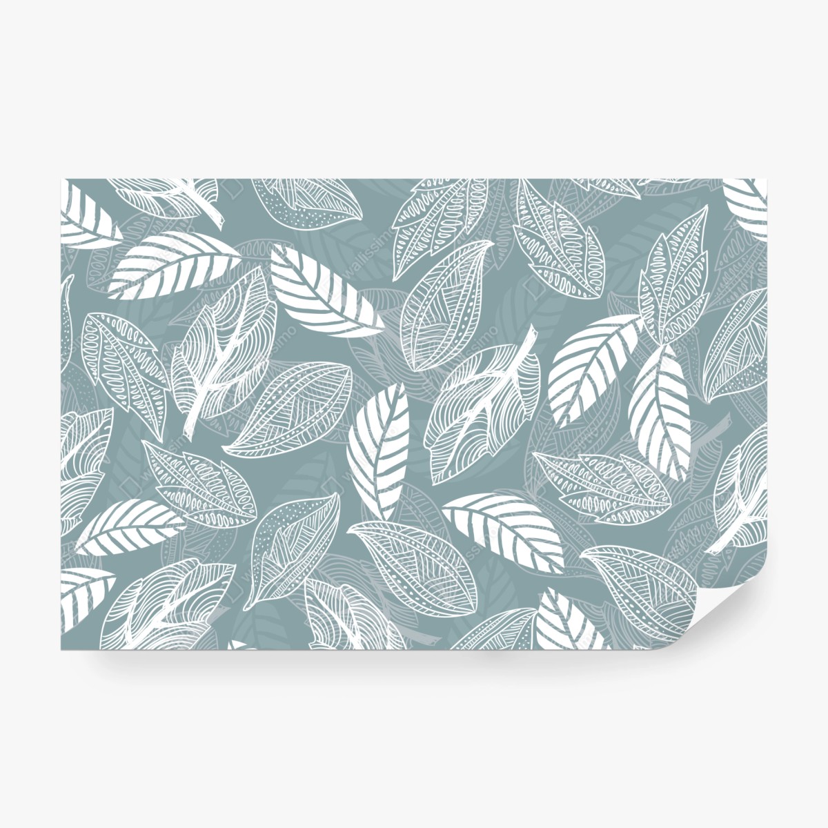 Fototapeta ręcznie rysowany wzór liści na miętowym tle – Wallissimo®