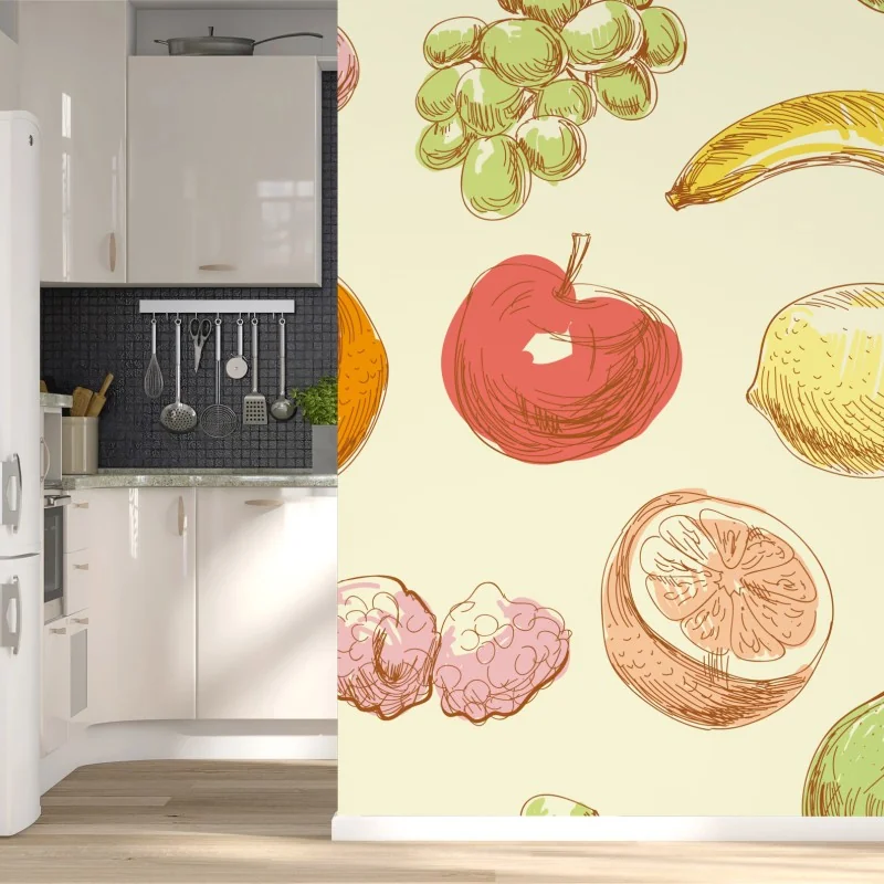 Fototapeta ręcznie rysowany pastelowy wzór owoców – Wallissimo® Fototapeta ręcznie rysowany pastelowy wzór owoców – Wallissimo®