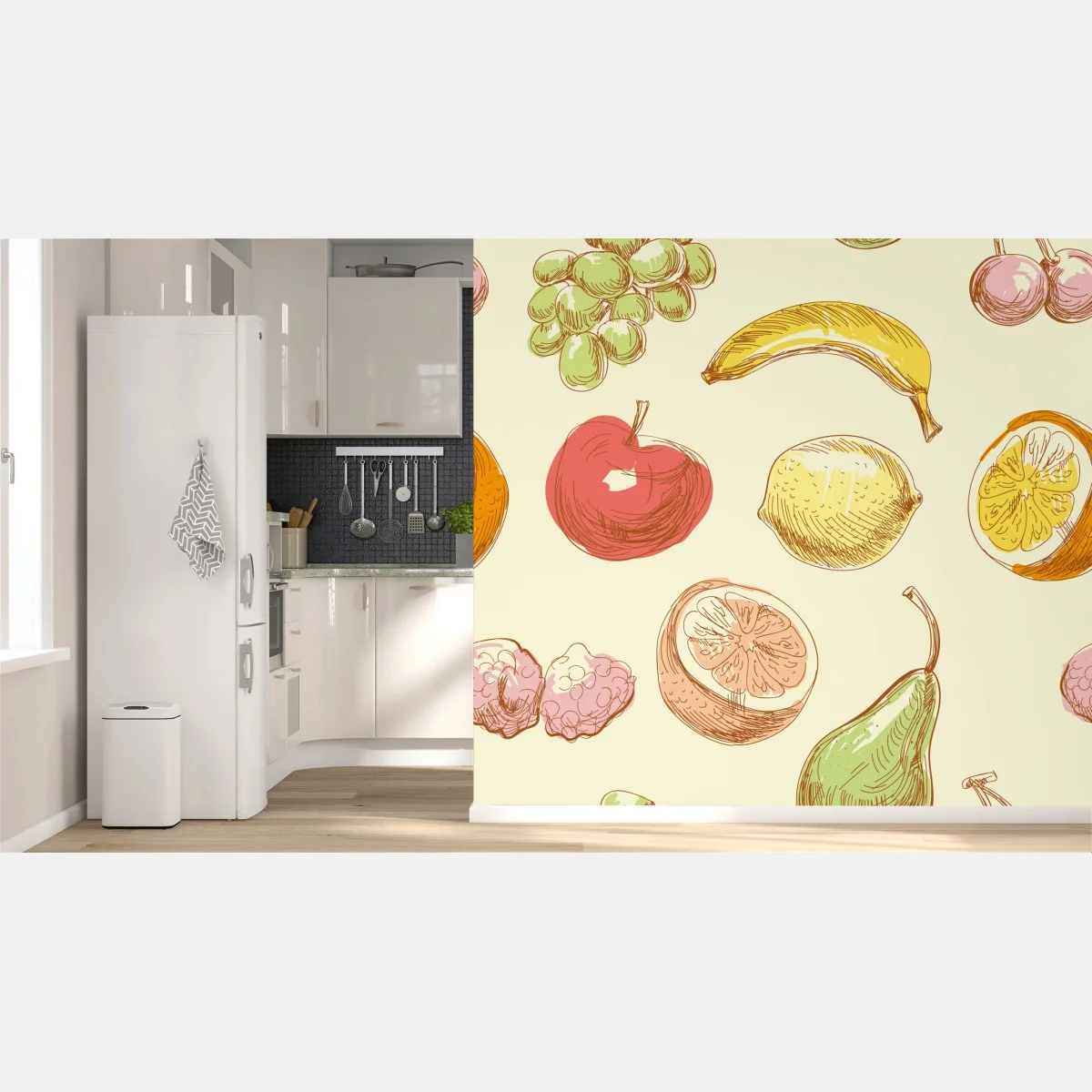 Fototapeta ręcznie rysowany pastelowy wzór owoców – Wallissimo® Fototapeta ręcznie rysowany pastelowy wzór owoców – Wallissimo®