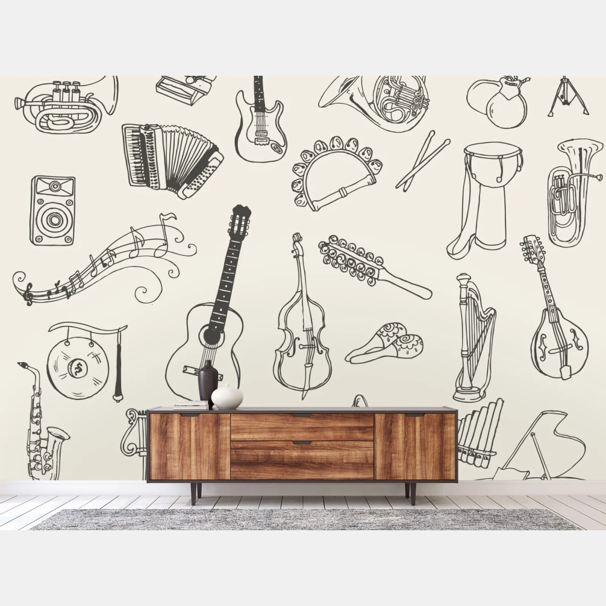 Fototapeta ręcznie rysowane instrumenty muzyczne kolaż – Wallissimo® Fototapeta ręcznie rysowane instrumenty muzyczne kolaż – Wallissimo®