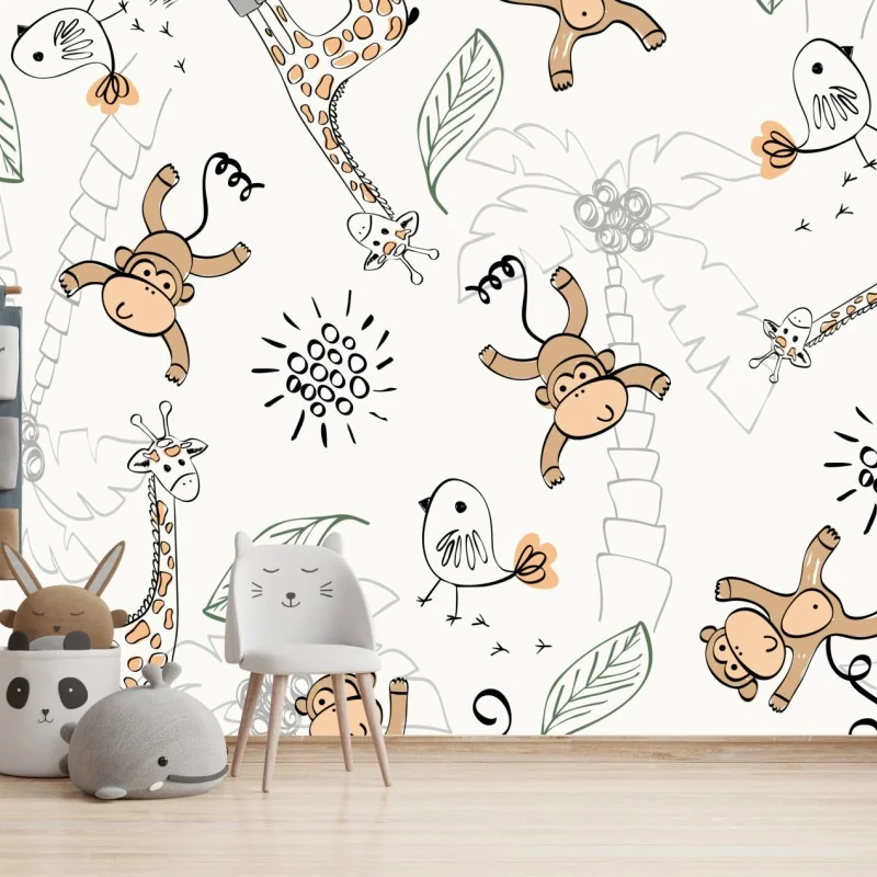 Fototapeta urocze zwierzątka z dżungli wzór do pokoju dziecięcego – Wallissimo® Fototapeta urocze zwierzątka z dżungli wzór do pokoju dziecięcego – Wallissimo®