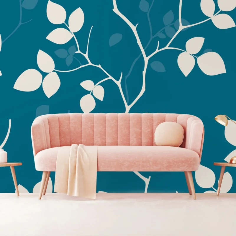Fototapeta turkusowy botaniczny wzór liści – Wallissimo®