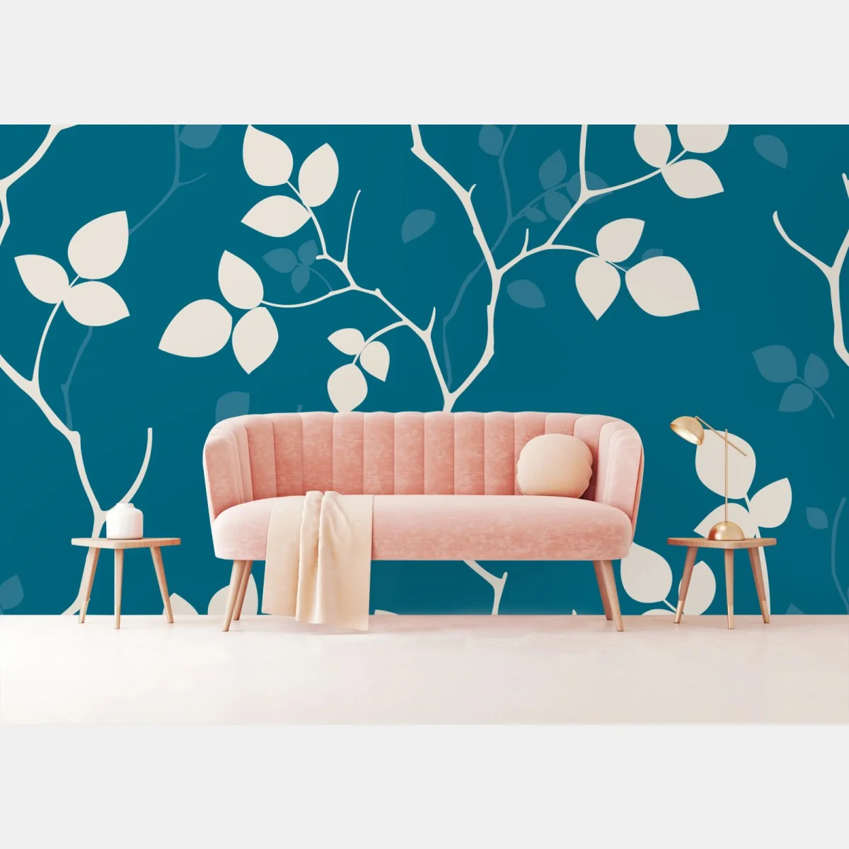Fototapeta turkusowy botaniczny wzór liści – Wallissimo®