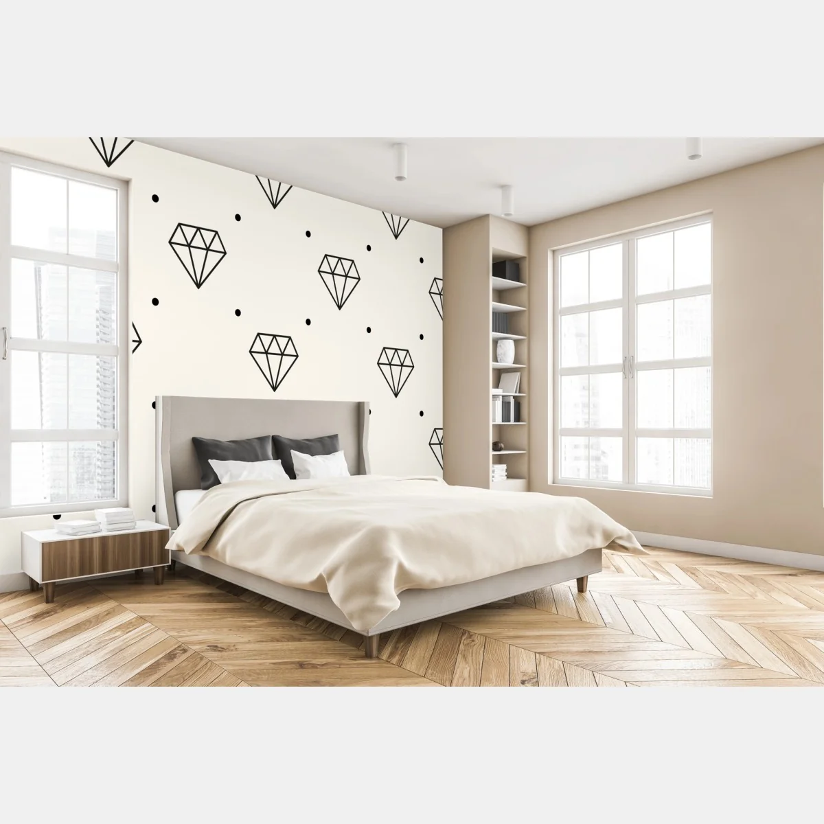 Fototapeta minimalistyczny wzór diamentów z kropkami – Wallissimo® Fototapeta minimalistyczny wzór diamentów z kropkami – Wallissimo®