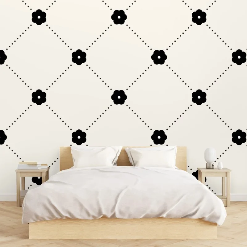 Fototapeta minimalistyczny czarny wzór kwiatowej kratki – Wallissimo® Fototapeta minimalistyczny czarny wzór kwiatowej kratki – Wallissimo®