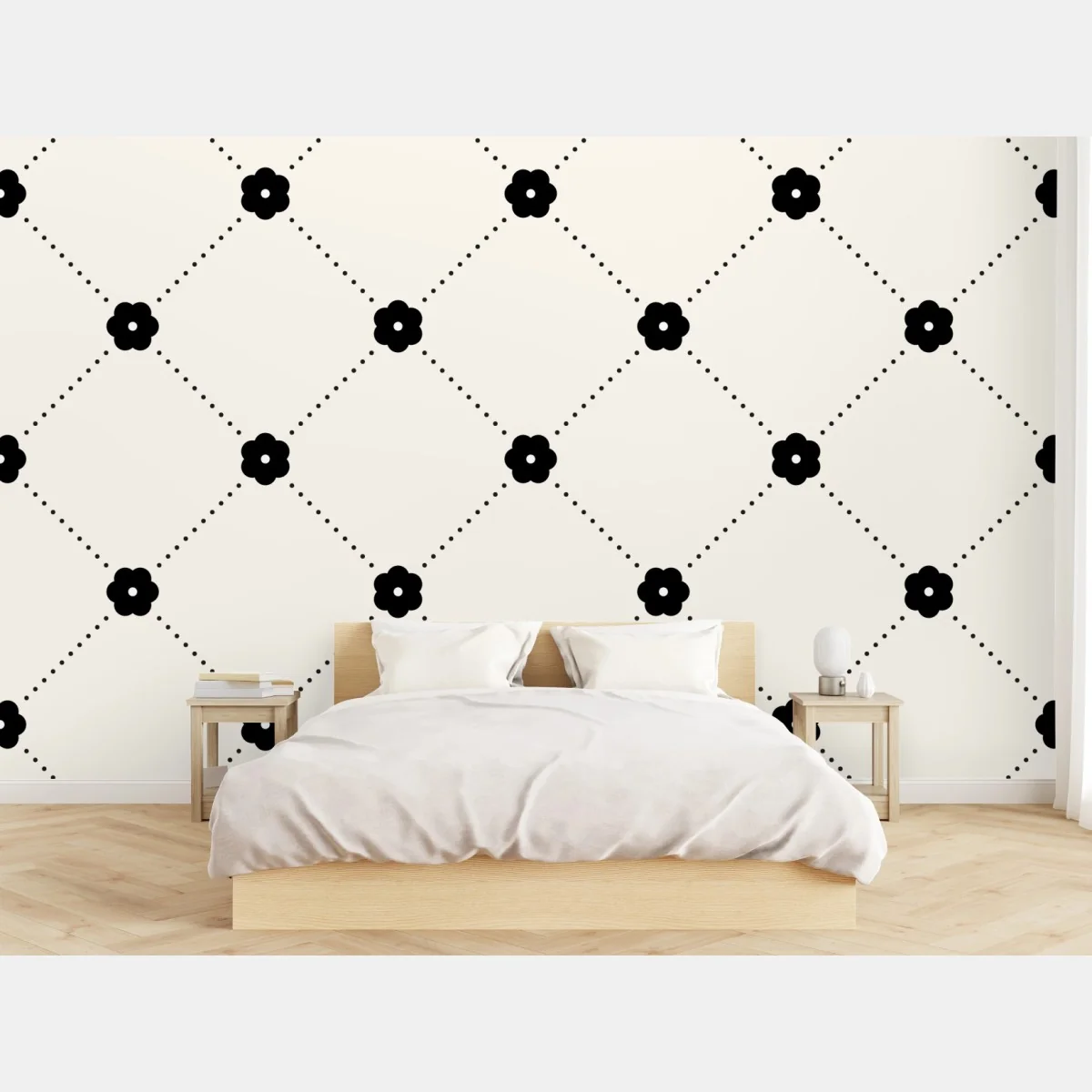 Fototapeta minimalistyczny czarny wzór kwiatowej kratki – Wallissimo® Fototapeta minimalistyczny czarny wzór kwiatowej kratki – Wallissimo®