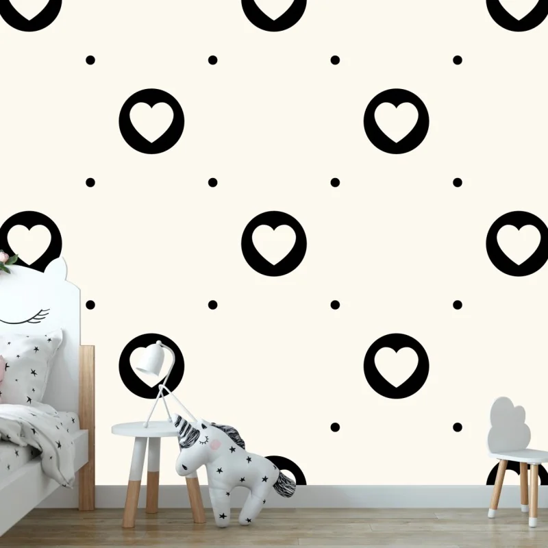 Fototapeta minimalistyczny wzór czarnych serc – Wallissimo® Fototapeta minimalistyczny wzór czarnych serc – Wallissimo®