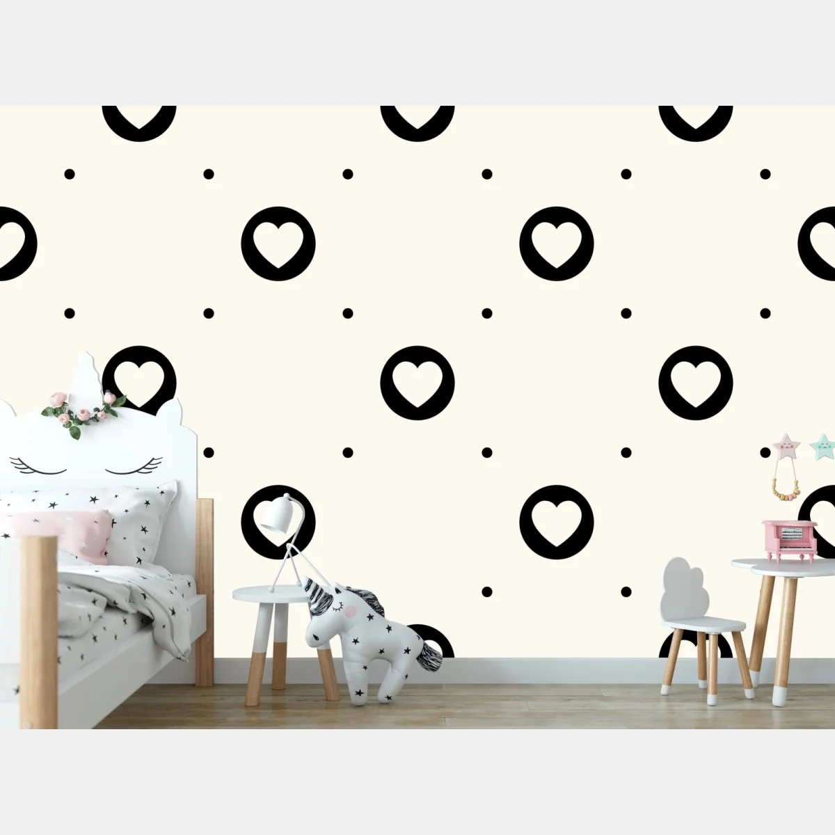 Fototapeta minimalistyczny wzór czarnych serc – Wallissimo® Fototapeta minimalistyczny wzór czarnych serc – Wallissimo®