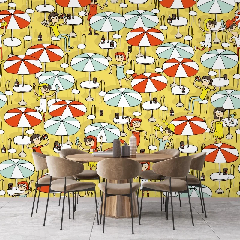 Fototapeta słoneczny wzór z parasolami plażowymi – Wallissimo® Fototapeta słoneczny wzór z parasolami plażowymi – Wallissimo®