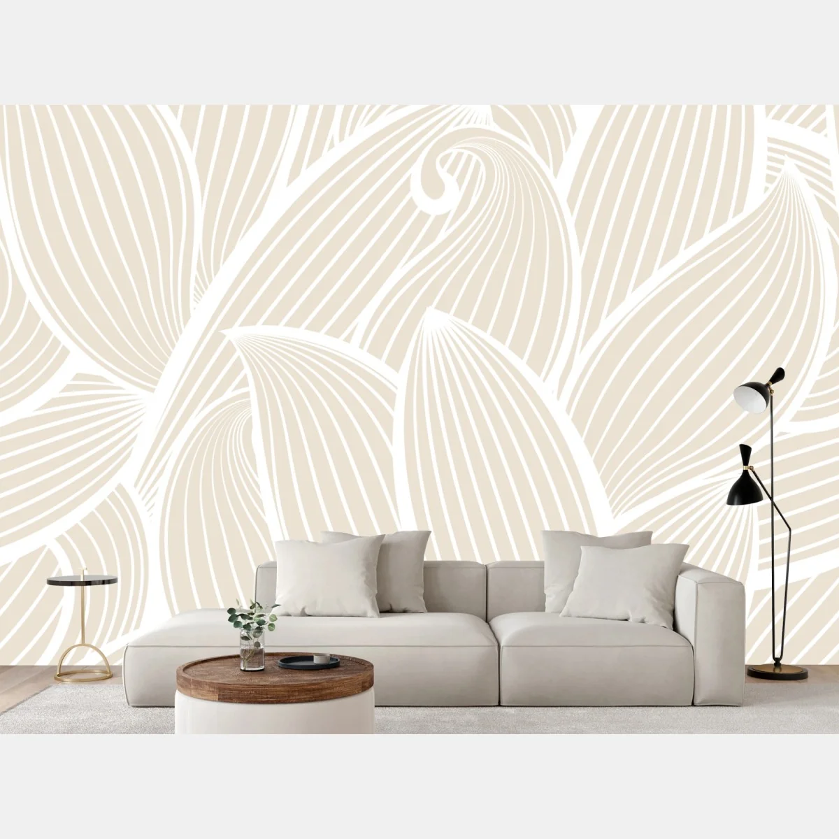 Fototapeta delikatny beżowy botaniczny wzór – Wallissimo® Fototapeta delikatny beżowy botaniczny wzór – Wallissimo®