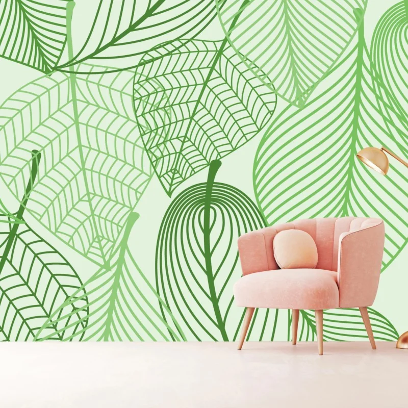 Fototapeta zielony botaniczny wzór liści – Wallissimo® Fototapeta zielony botaniczny wzór liści – Wallissimo®