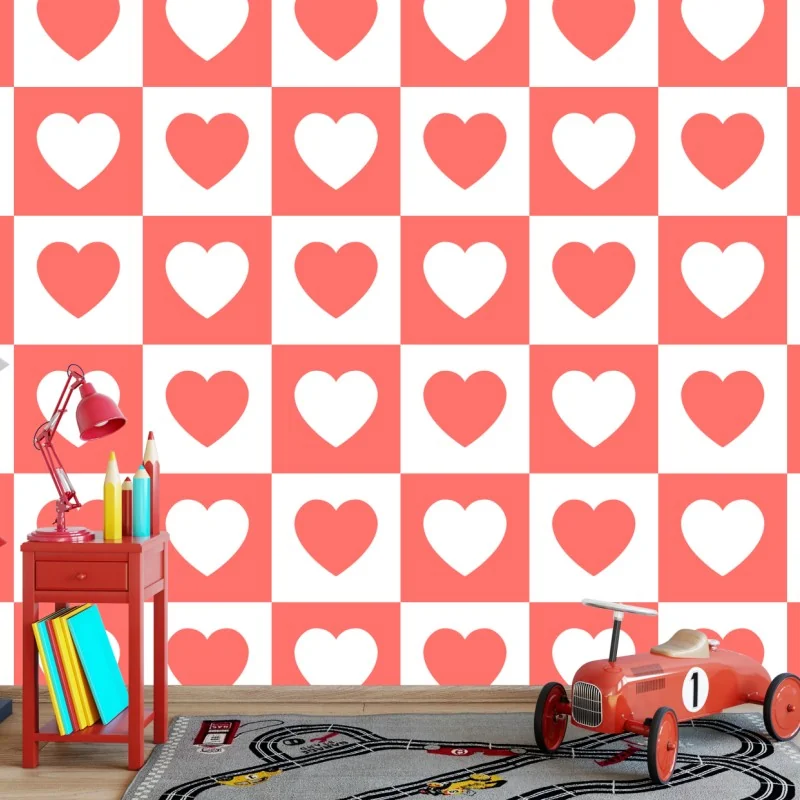 Fototapeta różowy wzór serc w szachownicy – Wallissimo® Fototapeta różowy wzór serc w szachownicy – Wallissimo®