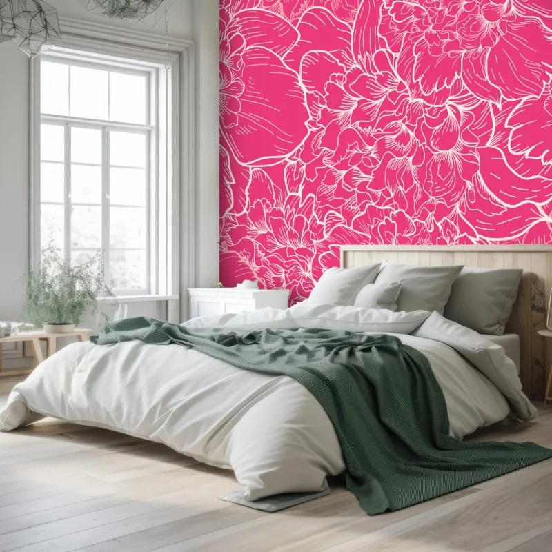 Fototapeta intensywny różowy wzór z peoniami – Wallissimo® Fototapeta intensywny różowy wzór z peoniami – Wallissimo®