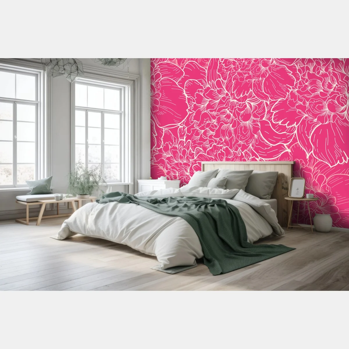 Fototapeta intensywny różowy wzór z peoniami – Wallissimo® Fototapeta intensywny różowy wzór z peoniami – Wallissimo®