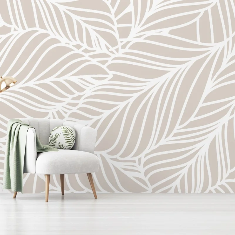 Fototapeta beżowy botaniczny wzór liści – Wallissimo® Fototapeta beżowy botaniczny wzór liści – Wallissimo®