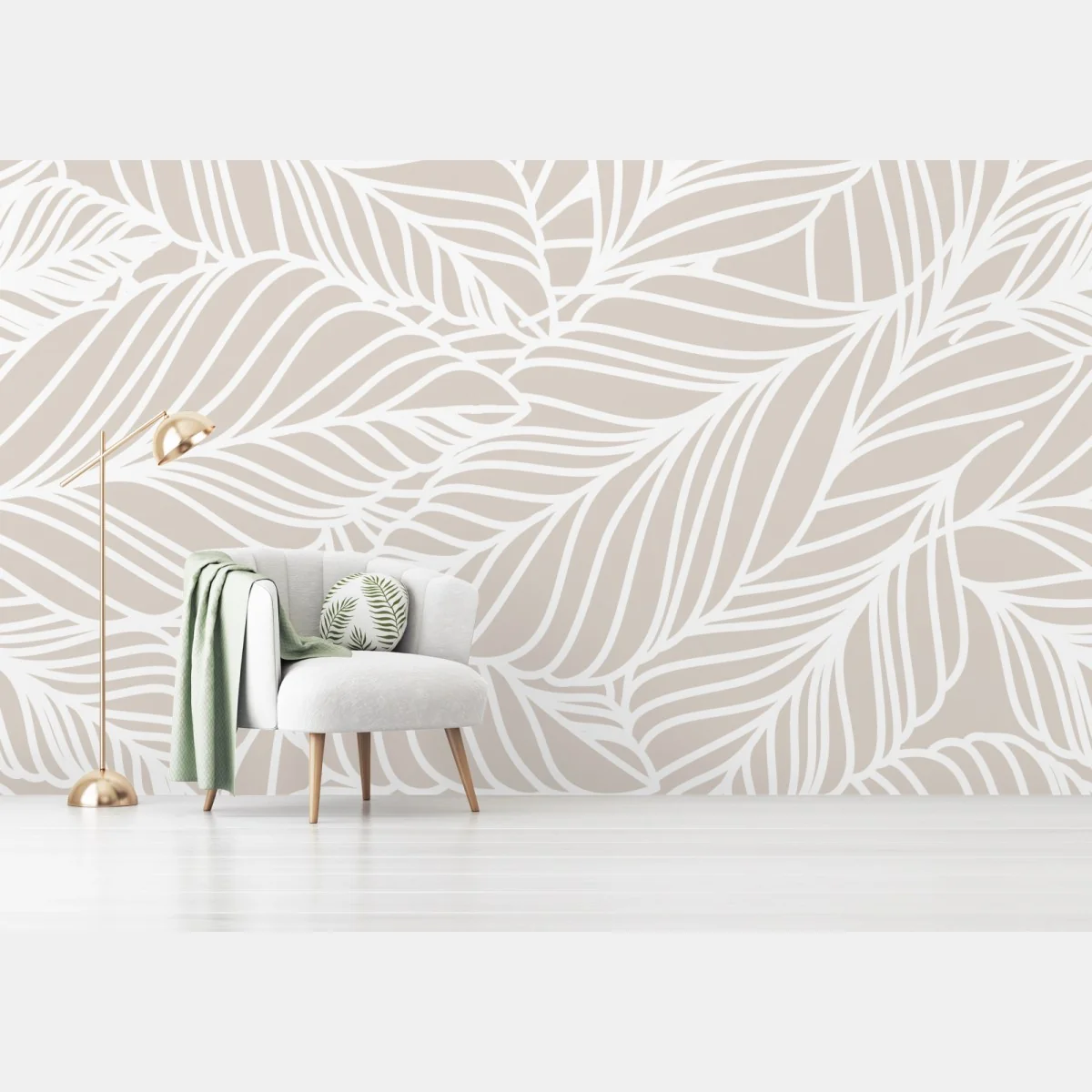 Fototapeta beżowy botaniczny wzór liści – Wallissimo® Fototapeta beżowy botaniczny wzór liści – Wallissimo®