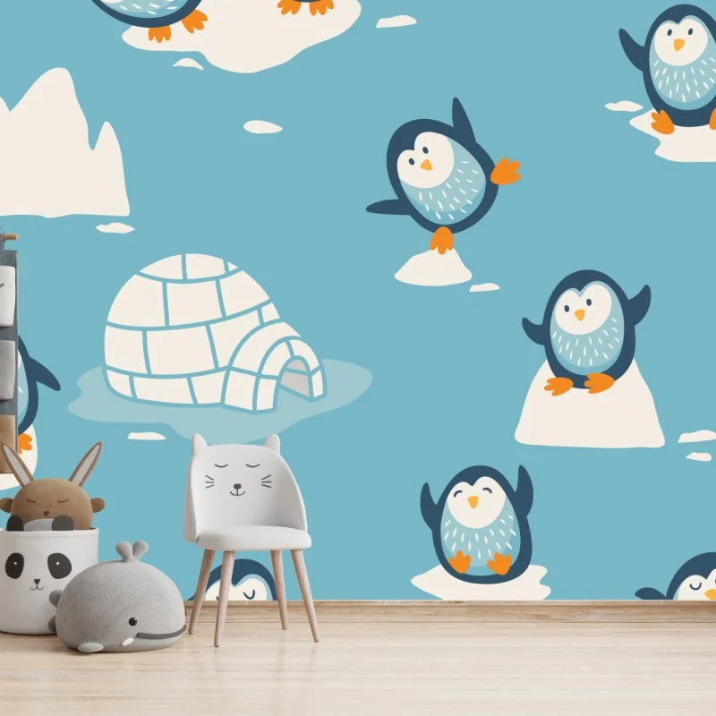 Fototapeta zabawny wzór z pingwinami do pokoju dziecięcego – Wallissimo®