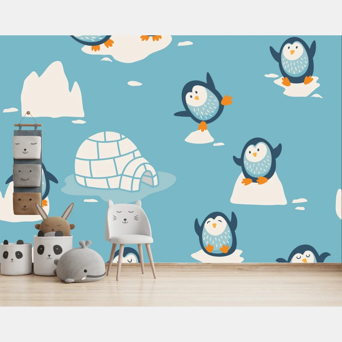 Fototapeta zabawny wzór z pingwinami do pokoju dziecięcego – Wallissimo®