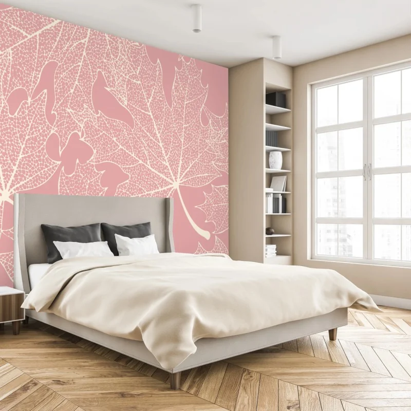 Fototapeta delikatny różowy wzór liści – Wallissimo® Fototapeta delikatny różowy wzór liści – Wallissimo®