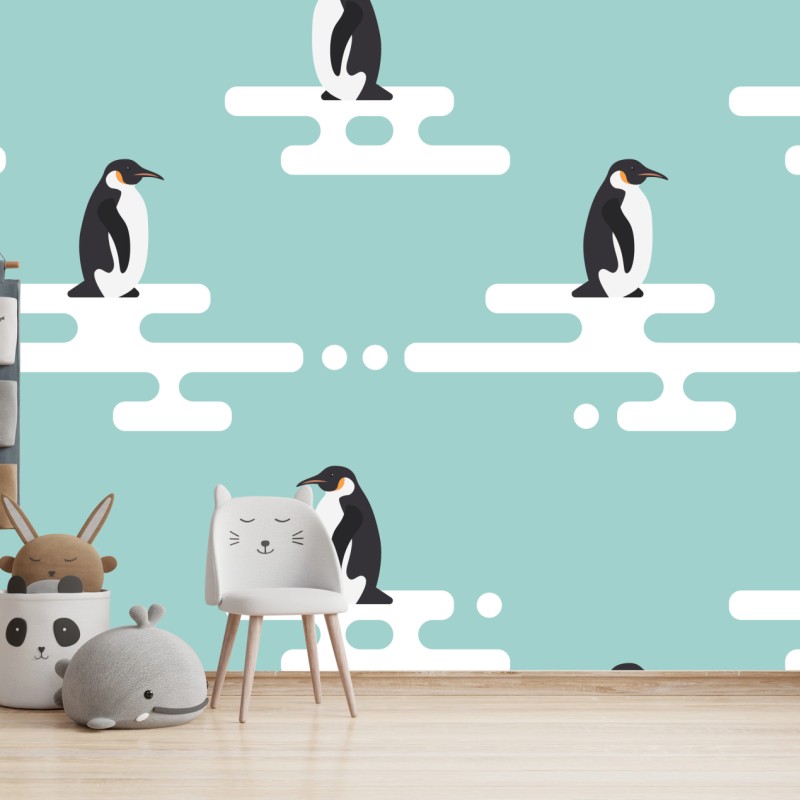 Fototapeta uroczy wzór z pingwinami w pastelowym turkusie – Wallissimo® Fototapeta uroczy wzór z pingwinami w pastelowym turkusie – Wallissimo®
