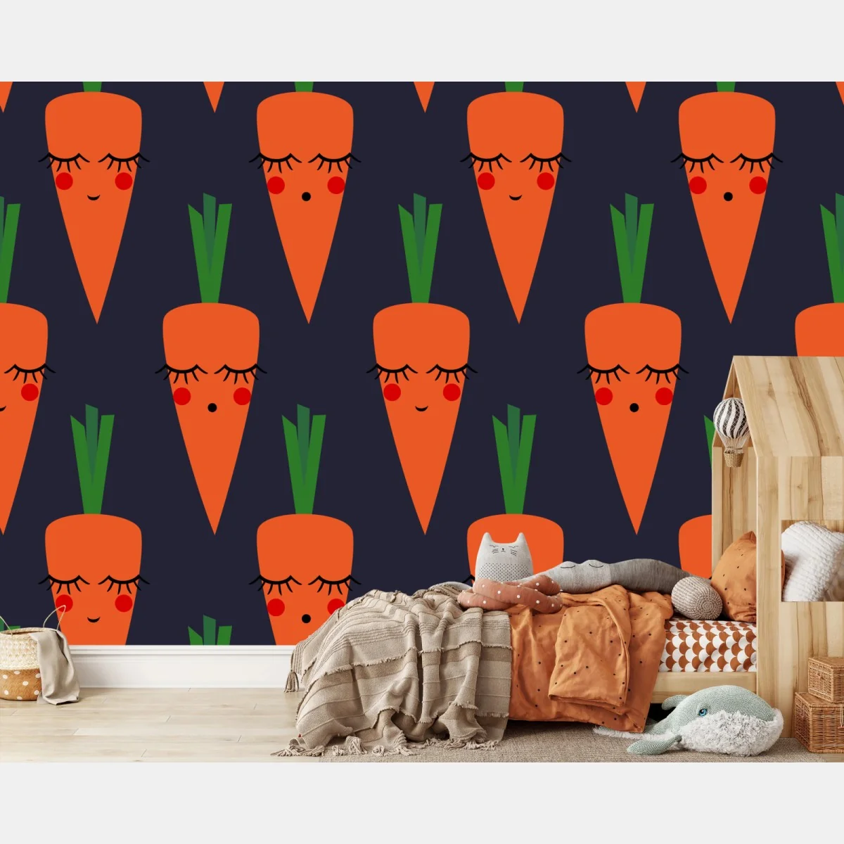 Fototapeta słodki wzór marchewki dla dzieci – Wallissimo® Fototapeta słodki wzór marchewki dla dzieci – Wallissimo®