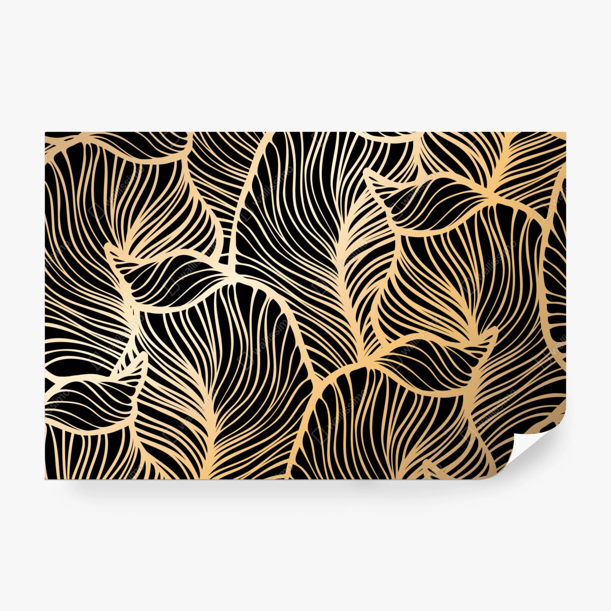 Fototapeta złoty wzór liści na czarnym tle – Wallissimo®