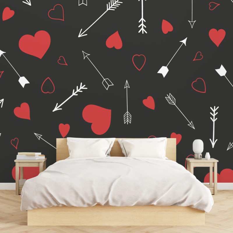 Fototapeta wzór czerwonych serc i strzał – Wallissimo® Fototapeta wzór czerwonych serc i strzał – Wallissimo®