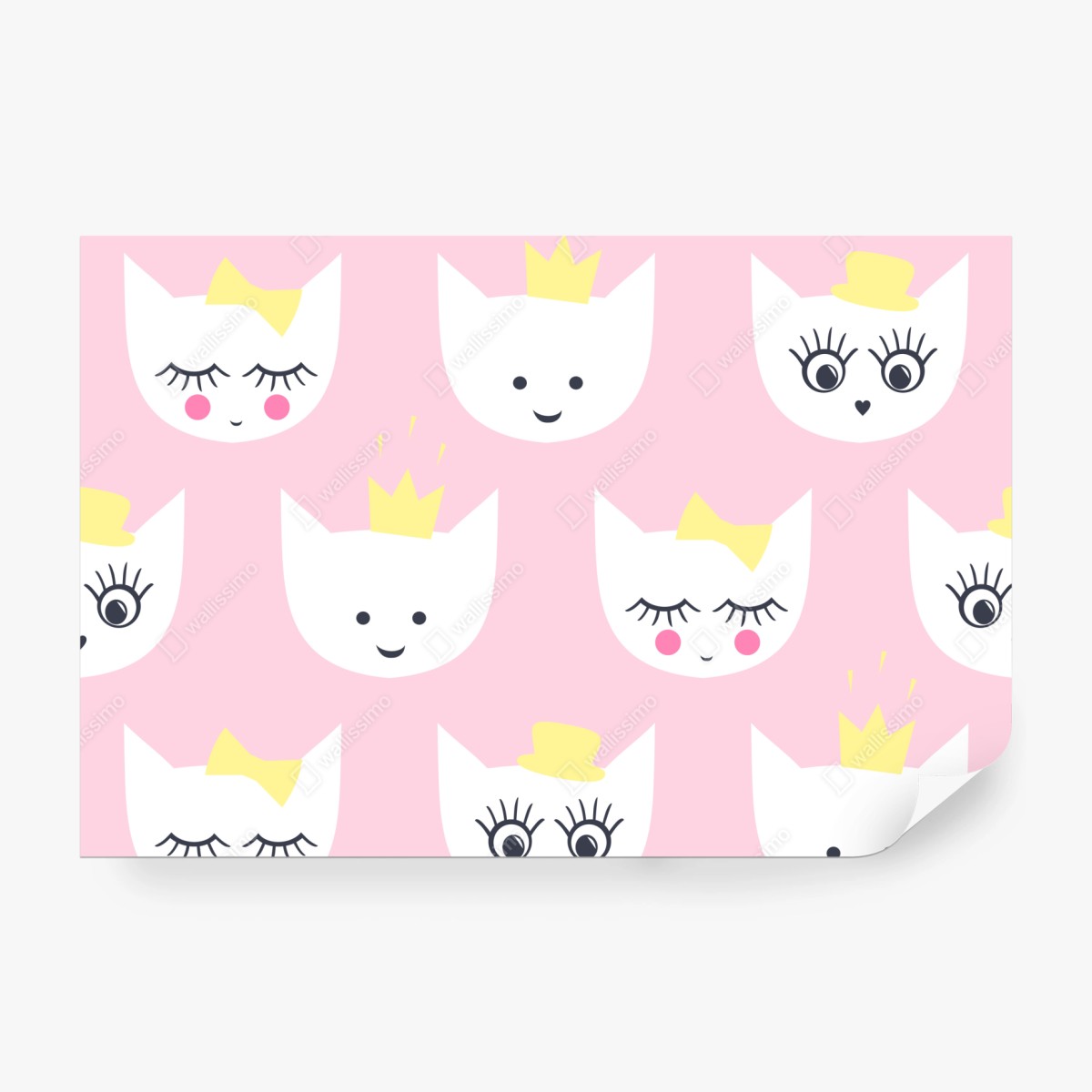 Fototapeta różowy wzór z kocimi buźkami – Wallissimo® Fototapeta różowy wzór z kocimi buźkami – Wallissimo®