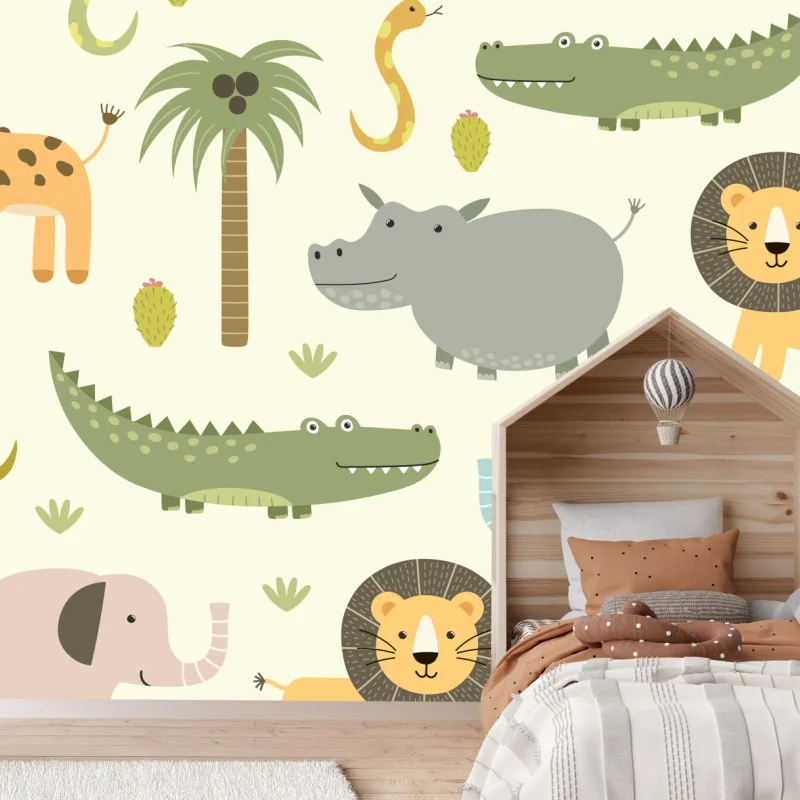 Fototapeta pastelowy wzór zwierząt safari – Wallissimo® Fototapeta pastelowy wzór zwierząt safari – Wallissimo®